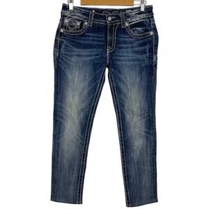 Miss Me Cow hide Crystal Studded Blue Denim JW5915S Boot Cut Stretch Jeans 29